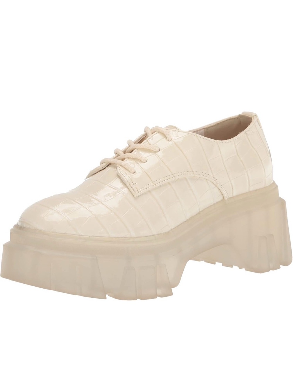 Chinese Laundry Cream Croc-Embossed Platform Lace-Up Oxfords